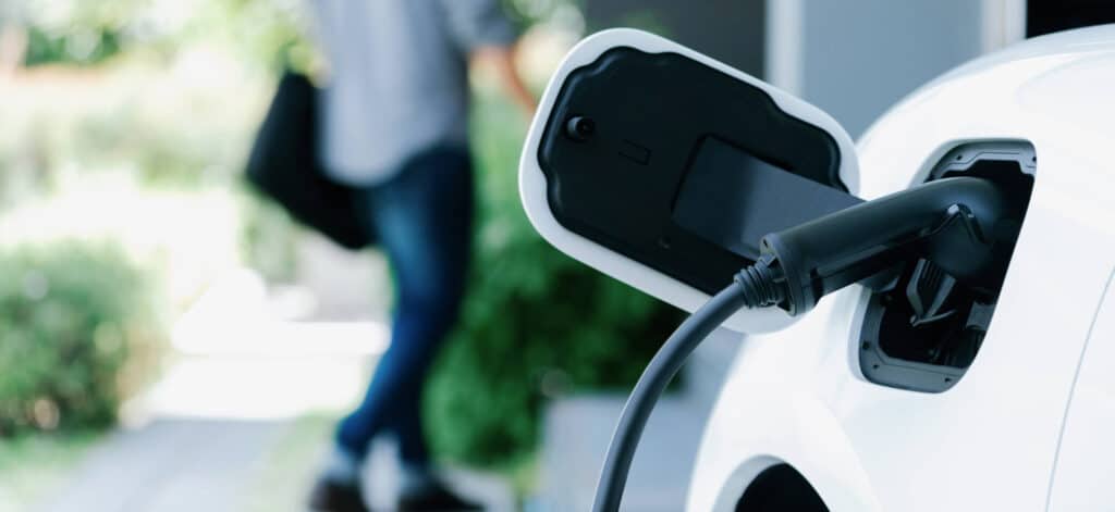 EV charging in a driveway